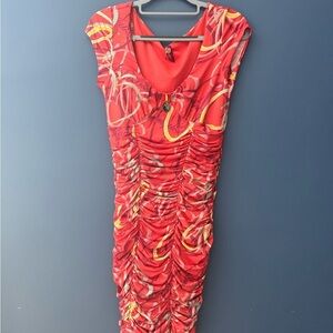 Apple Bottoms Red and Yellow Swirl Midi Dress